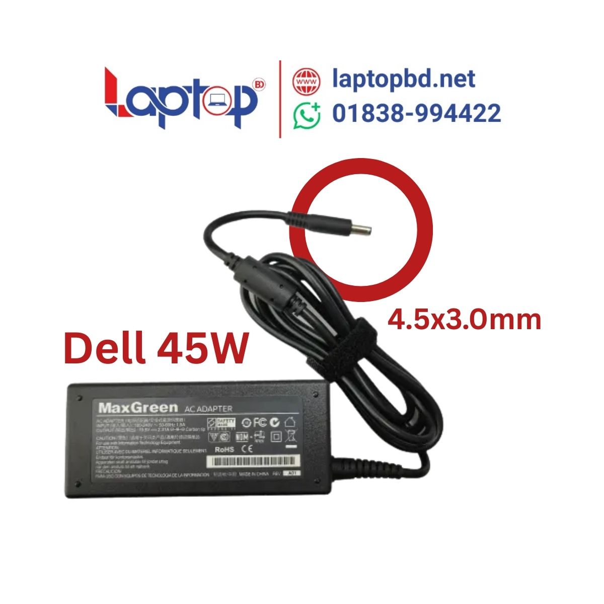Dell MaxGreen 19.5V 2.31A 45W Laptop Charger Adapter at Laptop BD Dell MaxGreen 19.5V 2.31A 45W Laptop Charger Adapter at Laptop BD