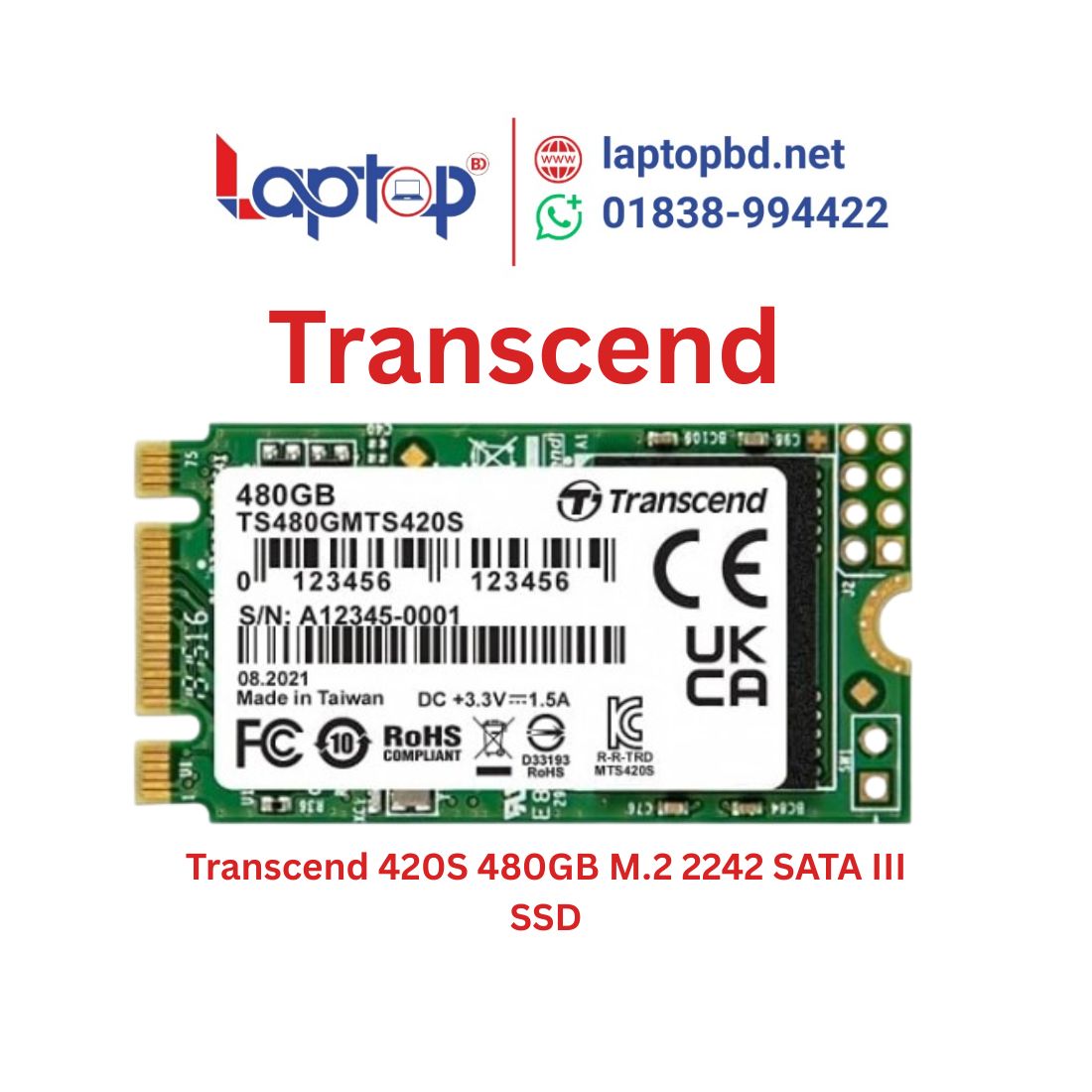 Transcend 420S 480GB M.2 2242 SATA III SSD at Laptop BD Transcend 420S 480GB M.2 2242 SATA III SSD at Laptop BD
